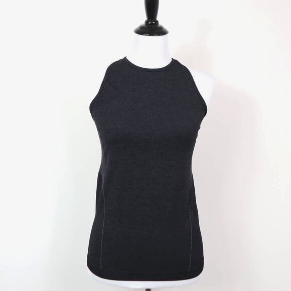 Athleta Size S Racerback Tank Netted Panels Jewel Neck Gray Black - Picture 2 of 10
